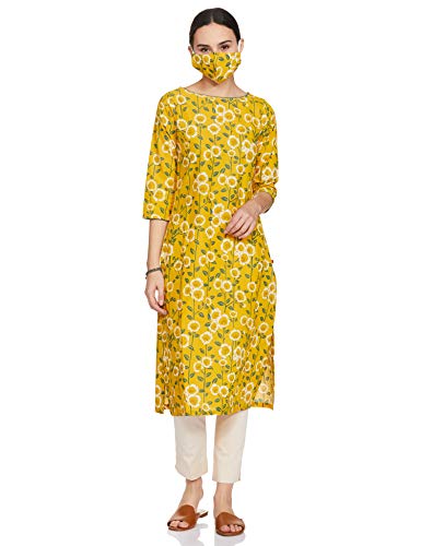 Image of BIBA Women Cotton Regular Fit Straight Printed Kurta