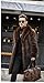 LRYBSA Men's Fashion Brown Shaggy Faux Fur Collar Coat Long Sleeve Long Length Brown Fluffy Coat