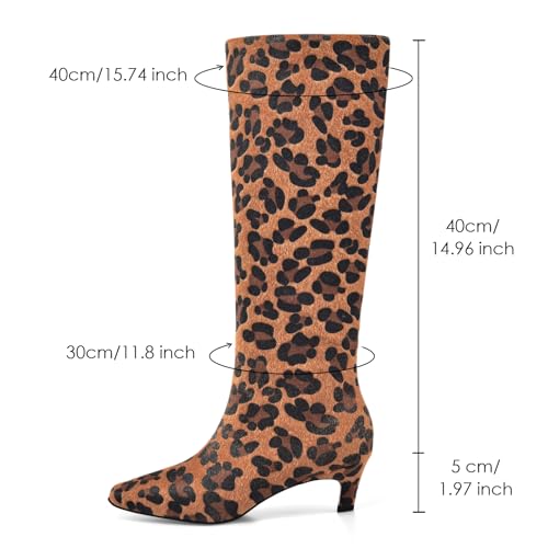 Adrizzlein Knee High Boots Women Kitten Heel Square Toe Tall Boots Wide Calf Pull On Long Boots3