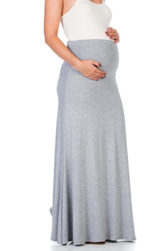 My Bump Women's High Waisted Floor Length Maternity Maxi Skirt With Tummy Control(Made In Usa) (Small, H.grey) #TOP2