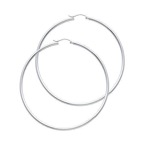 14k real white gold 2mm thickness hinged hoop earrings (55 x 55 m…
