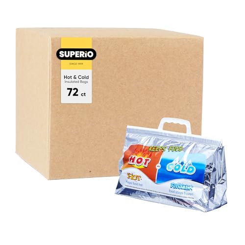 Image of Superio Hot and Cold Insulated Bags for Food Delivery, Grocery Shopping Bags, Food Storage for Hot and Frozen Food for Travel, Disposable Cooler Bag, Reinforced Thermal Lunch Bag (72, 13 inchx5.5 inchx8.5 inch)