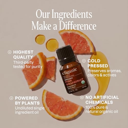 Image of Cliganic Organic Pink Grapefruit Essential Oil, 100% Pure Natural for Aromatherapy | Non-GMO Verified