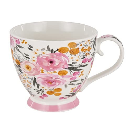 Baroni Home Taza de cerámica para desayuno, taza taza de té, taza regalo para café, 14 x 11 x 10 cm, 45 cl flores