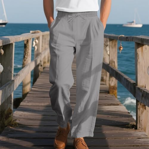 Sweatpants for Men Drawstring Elastic Waist Straight Leg Casual Trousers Loose Comfy Dress Pants with Pockets2