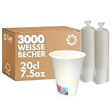 COVR 3000 Weiße Pappbecher 20 cl – 7,5 oz (3000 Stück), Recycelbar, für Heiße und Kalte Getränke, Stabil und mit Gutem Griff, Widerstandsfähig