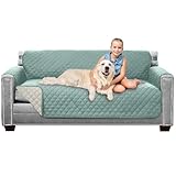 Sofa Shield Couch Slip Covers for Dogs, Reversible Furniture Protector with Strap, Stain and Tear Resistant Cushion Cover, 70 inch Seat, Machine Washable Slipcover Pets, Cats, Seafoam Cream