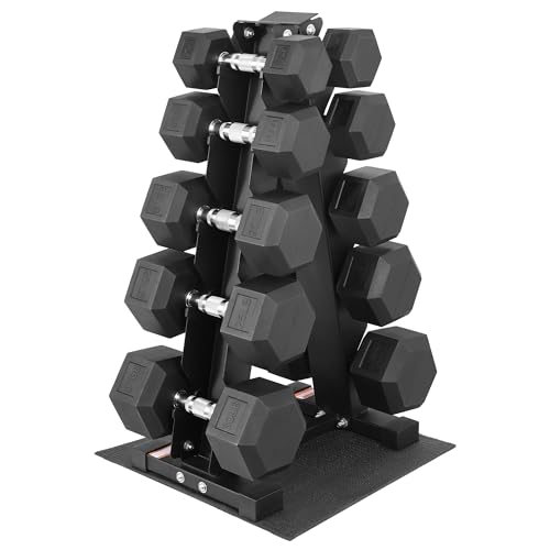 Fitvids Rubber Coated Hex Dumbbell Weight Set and Storage Rack 200 LBS