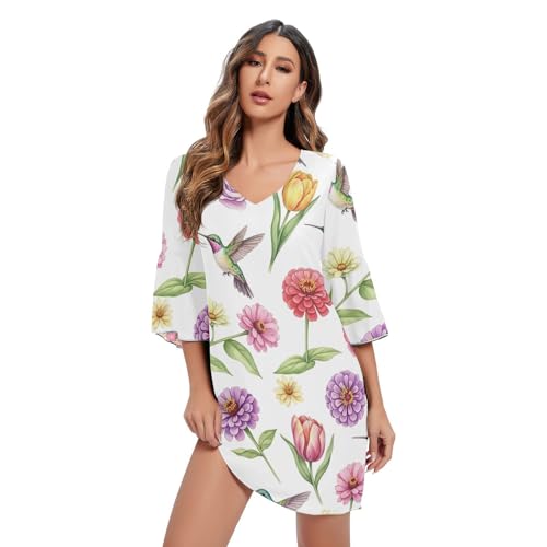 Robe imprimé hawaïen blanche à fleurs et oiseaux pour vos soirées d'été et vacances