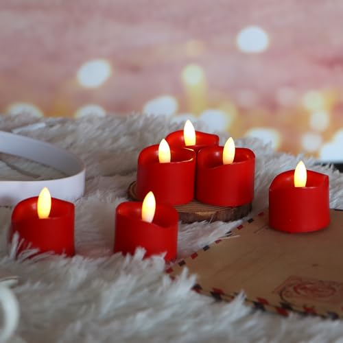 Image of CANDLE CHOICE Battery Operated Flameless Tea Lights Realistic Black Wick Bright Flickering LED Tealight Votive Candles Wedding Party Table Halloween Christmas Decorations Batteries Incl. 12 Pack Red
