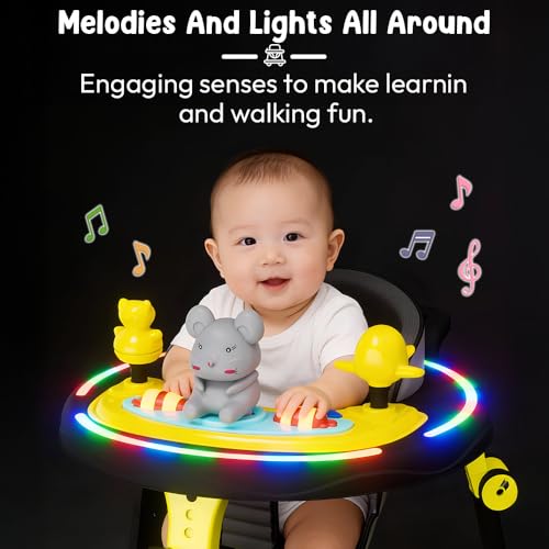Image of StarAndDaisy Baby Walkers for 6-18 Month Baby boy 360 Walker for Kids for 6 to 18 Months with RGB Light, 7 Level Height Adjustment, Baby Walker with Switchable Food & Musical Toy Tray -Green Black