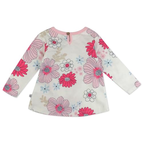 HonestBaby 3-Pack Long Sleeve Babydoll Top with Gathered Yoke 100% Organic Cotton for Infant Baby Girls, Delicate Floral Pink3