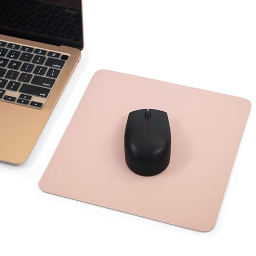 Image of Bellblock Mouse Pad | Computer Mouse Mat | Vegan PU Leather | Anti-Slip | Smooth Mouse Control | Spill-Resistant Surface | Blue & Tan | 22 x 22 cm (Pack of 1) (Pink & Green, Square)