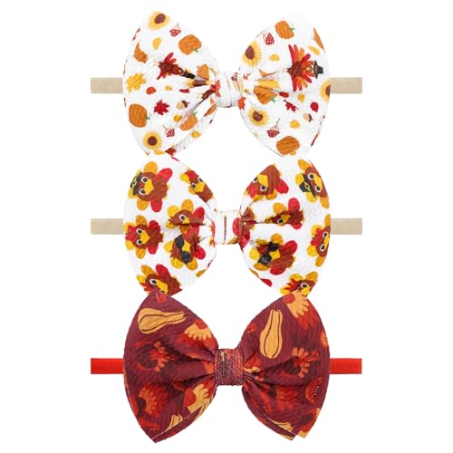 Thanksgiving Turkey Baby Bow Pumpkin Baby Girl Headbands Maple Leaf Hair Accessories Infant Newborn Toddler 0-24 Month Festive Headbands Gift