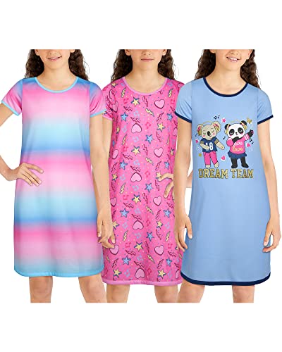 Sleep & Co Girls' Pajamas - 3 Piece Short Sleeve Sleep Shirt Nightgown (Big Girl), Size 14/16, Ombre Dream Team #TOP1