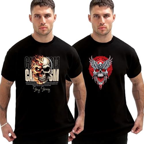 Image of JUARI BE A GENTLEMAN Men's Polycotton Printed T-Shirt | Stylish Round Neck Half Sleeve Casual Tee for Men | Comfortable & Breathable T-Shirt for Office, Travel, Gym & Outdoor Use Pack of 2
