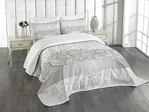 ABAKUHAUS Grau Tagesdecke Set, Lace Inspired Floral, Set mit Kissenbezügen Sommerdecke, für Doppelbetten 264 x 220 cm,Graue Pale grau