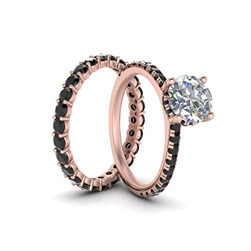 Image of Choose Your Gemstone Hidden Halo Diamond CZ Ring with Gemstone Band Rose Gold Plated Round Shape Wedding Ring Sets Minimal Modern Design Birthday Gift Wedding Gift US Size 4 to 12
