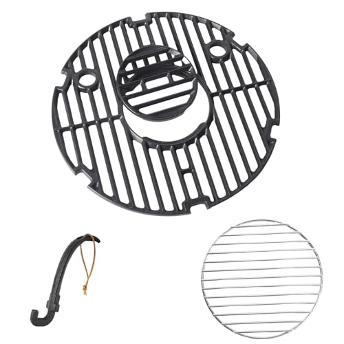 13 3/4" Round Cast Iron Grill Grate & Charcoal Grate Kit for Char-Griller Akorn E86714 - Replacement Parts with Lifter - MOASKER