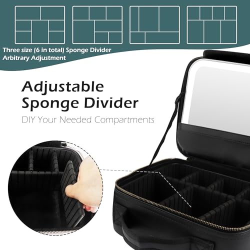 Image of MOMIRA Travel Makeup Bag Cosmetic Bag Makeup Organizer Bag with Lighted Mirror, Adjustable Brightness in 3 Color Scenarios, Waterproof Makeup Train Case, Gift for Women - Woven black