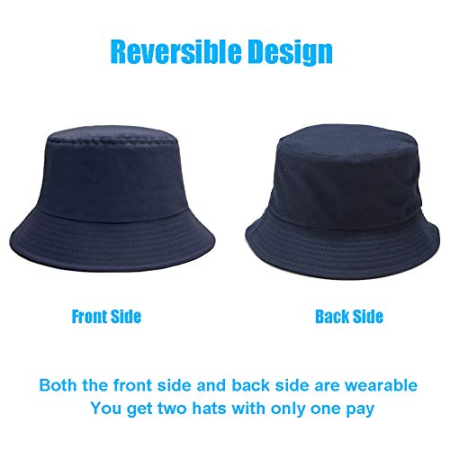 Image of Bucket Hat for Women Men, Reversible Cotton Summer Sun Beach Cap Solid Color Style