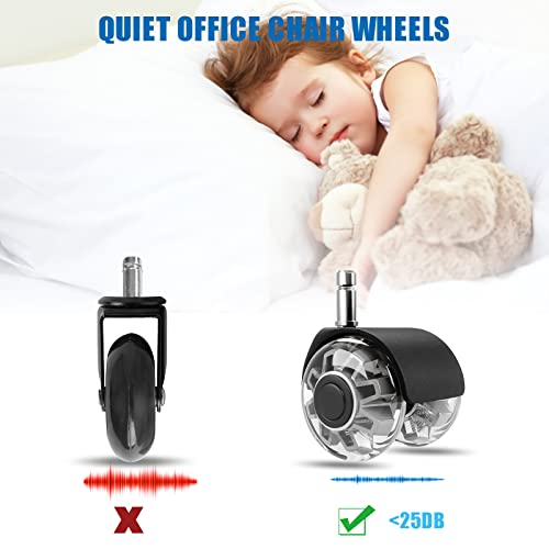 Office Chair Wheels Replacement-2 Inch Heavy Duty Caster Wheels,Quick & Quiet Rolling Chair Casters (Set of 5),Desk Chair Wheels Universal Fit,Safe for All Floor or Carpet