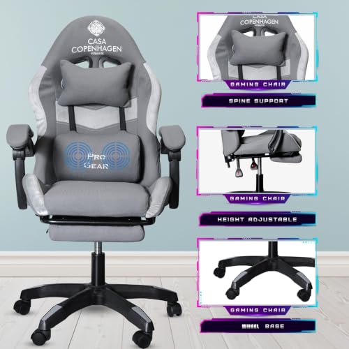 Image of Casa Copenhagen Designed in Denmark, High-Back Fabric Gaming Chair with Advanced Mechanism & Electric Back Massager, Luxurious Memory Foam Seating & Arm-Rest - Dark Grey & Light Grey