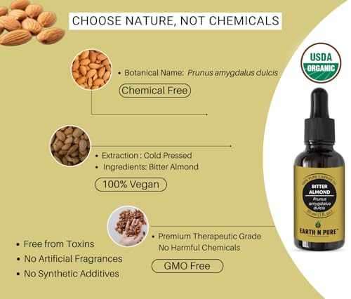 Image of Earth N Pure Bitter Almond Oil (Badam Oil) Cold Pressed, Therapeutic Grade for Body, Skin, Hair 200 ml