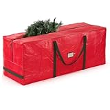 Zober Large Christmas Tree Storage Bag - Fits 9 Ft Artificial Trees - Plastic, Waterproof Christmas Tree Bag For Storage Box For Xmas - Strong, Durable Handles - Label Card Slot - Red