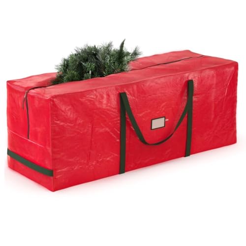 Zober Large Christmas Tree Storage Bag - Fits 9 Ft Artificial Trees - Plastic, Waterproof Christmas Tree Bag For Storage Box For Xmas - Strong, Durable Handles - Label Card Slot - Red