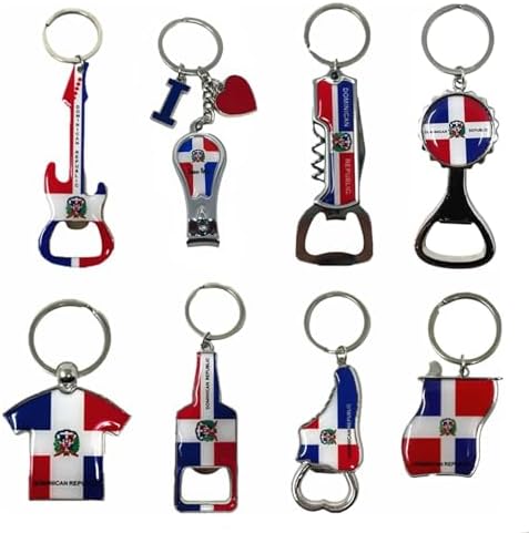 8 Pack Dominican Republic Country Metal Keychain, 5 Bottle O...