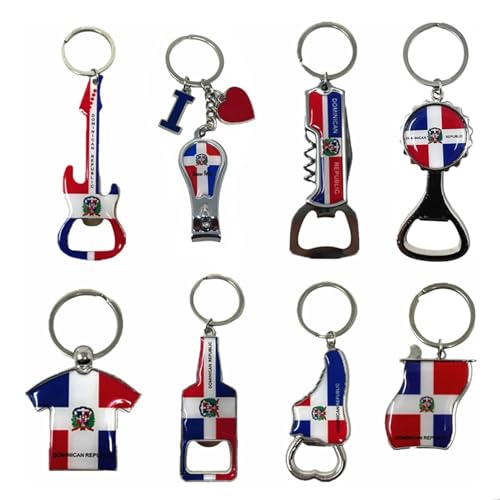 8 Pack Dominican Republic Country Metal Keychain, 5 Bottle Opener,