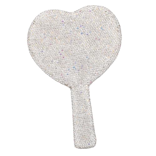 WOFASHPURET Rhinestone Heart Mirror Handheld Magnified Makeup Vanity Mirror Portable