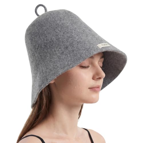 PuTian 100% Merino Wool Sauna Hat for Men & Women One Size Soft Sauna Cap Russian Banya Hat for Steam Room Sauna Banya Gray