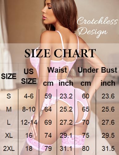 Image of Avidlove Lingerie for Women Mesh Lace Bodysuit Sexy Wireless Garter Lingerie Set Teddy Lingerie(No Stockings)