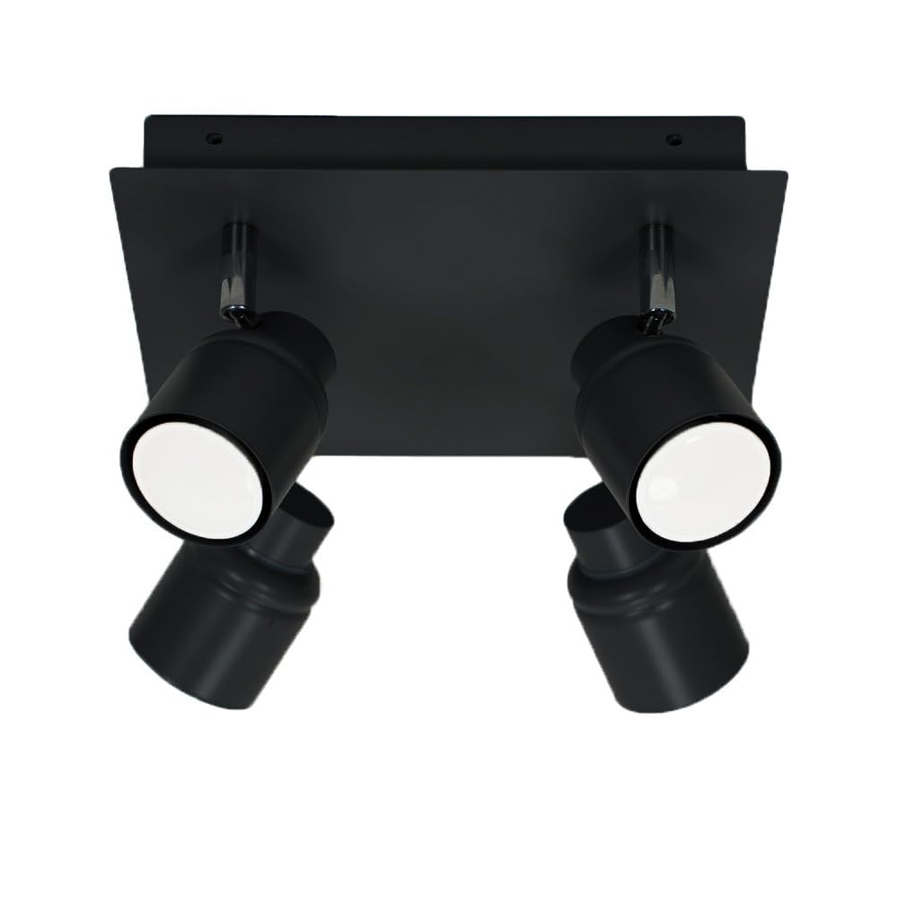 Valuelights Black | Matt 4 Way Square Ceiling Spotlight Adjustable Gu10 Spotlight | Bath Ceiling Lights, Home Décor & Improvement Essential | Includes Led Bulbs [6500K Cool White] | Mains Wired