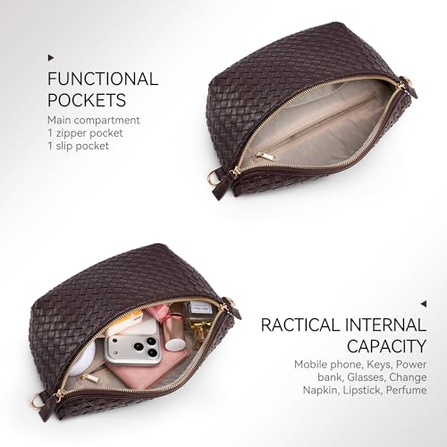 Image of KALIDI Woven Crossbody Bag for Women Travel Vegan Leather Belt Bum Bag | Fanny Packs for Woman Trendy Cross Body Sling Purse for Casual Everyday Daily Errands Shopping Trip Festival, Coffee