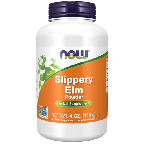 Now Foods Slippery Elm Powder, Ulmenrinden-Pulver, 1500mg, 113g veganes Pulver, Laborgeprüft, Vegetarisch, Glutenfrei, Sojafrei, ohne Gentechnik