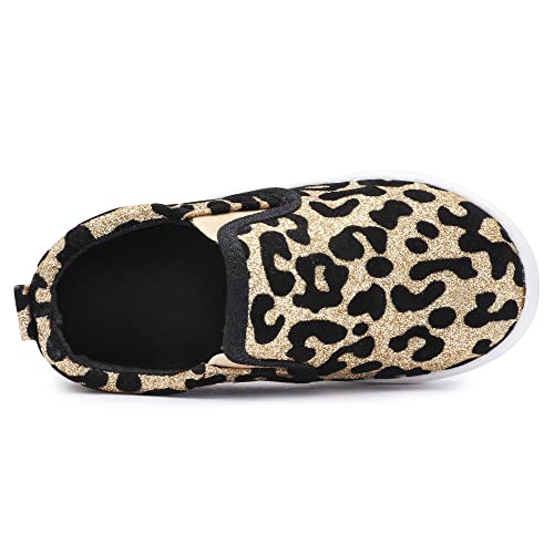 Skeblo Boy's Girl's Leopard Print Canvas Sneakers Casual Slip On Loafers Kids Flat Shoes4