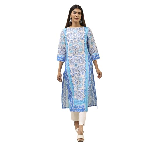 Image of BIBA Women Cotton Straight Fit Straight Printed Kurta
