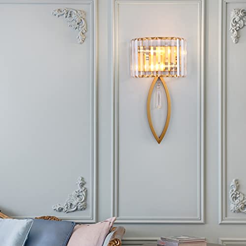 Image of Modern Crystal Wall Light Gold Glass Crystal Wall Sconces Light Mid-Century Vanity Light Indoor Elegant Wall Lighting Fixtures for Bedroom Living Room Hallway Entryway