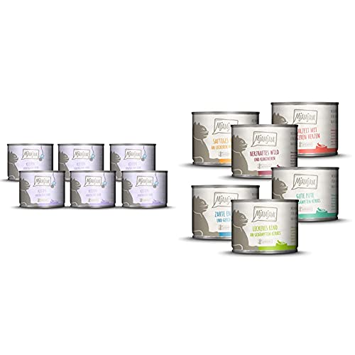 MjAMjAM Kitten vorzügliches Kalb mit Lachsöl 6x200 g (1 x 1200 g) & Premium Nassfutter für Katzen - Mixpaket 3 - Wild & Kaninchen, Pute, Ente & Geflügel, Herzen, Huhn, Rind, 6er Pack (6 x 200 g)