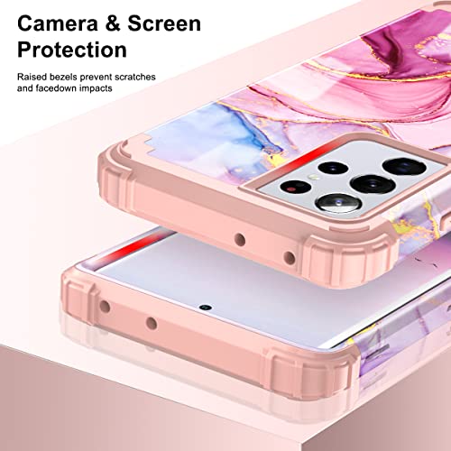 Pixiu Compatible With Samsung Galaxy S21 Ultra 6.8 Inch Case, Heavy Duty 3 Layer Shockproof Full-Body Protective Hard Case For Galaxy S21 Ultra 2020 Marble #TOP4