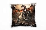 Mit Reißverschluss Paul Sinus Art Abstrakt, Drache, Ritter, Fantasie, grau, rot Deko Kissen 40x40cm für Couch Sofa Lounge Zierkissen - Dekoration zum Wohlfühlen