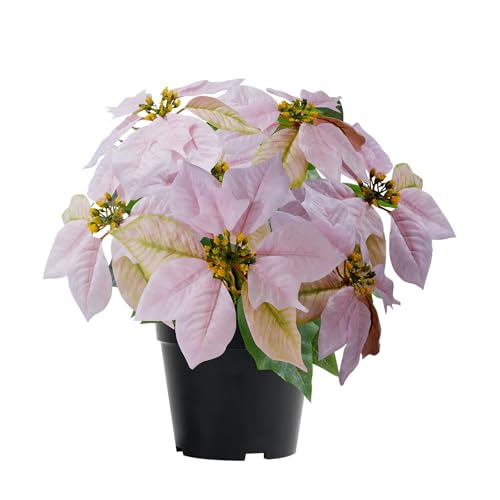 ZYZEV 14" Poinsettias Artificial Christmas Flowers 9 Heads Faux Poinsettia Plants for Home Porch Garden Office Indoor Outdoor Christmas Decorations Pink