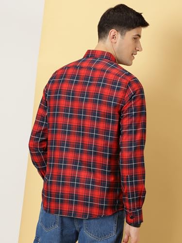 Image of Thomas Scott Men's | Checks | Full Sleeve | Slim Fit | Cotton Polyester Blend | Double Pocket | Spread Collar | Casual Shirt