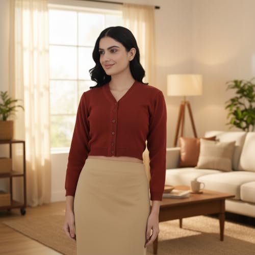 Image of Women Winter Wear V-Neck Full Sleeves Regular Fit Woollen Blouse