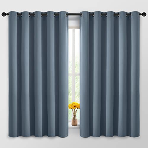 Yakamok Blackout Curtains Room Darkening Thermal Insulated Window Panels,Solid Grommet Top Drapes for Bedroom/Living Room(62Wx63L, Stone Blue, 2 Panels)