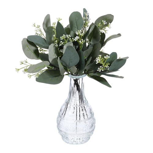 Alrhso 12 Pcs Mixed Eucalyptus Leaves Artificial Oval Eucalyptus Leaves with White Seeds Fake Silver Dollar Eucalyptu Stems for DIY Bouquets Vase Arrangements Home Decor Wedding Decorations