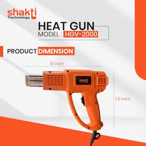 Image of Shakti Technology - HGV-2000 W | High Speed Heat Gun with Dual Temperature 220C - 650C | Ergonomic Design | 5.9ft Cord - Ideal for Paint Removal, Shrink Wrapping